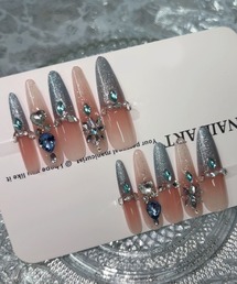 UP START（アップスタート）の「【MASHIRO】ブルーアクリルストーンうるちゅるネイルチップ ロング ポイントデザイン 平成ギャル フルアート(MA/EK566)（ネイルシール/ネイルチップ）」