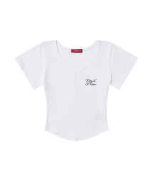 SCRIPT LOGO クロップVネックTシャツ (SCVKNK-104)