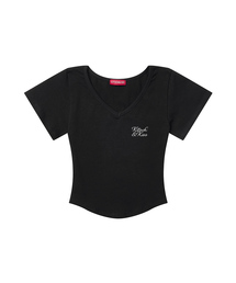 SCRIPT LOGO クロップVネックTシャツ (SCVKNK-104)