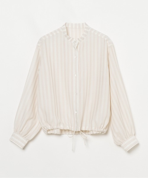 HELIOPOLE(エリオポール)の「SHEER STRIPE DRAWSTRING SHIRT(シャツ/ブラウス・レディース・ベージュ/ネイビー・38)」の1枚目の写真