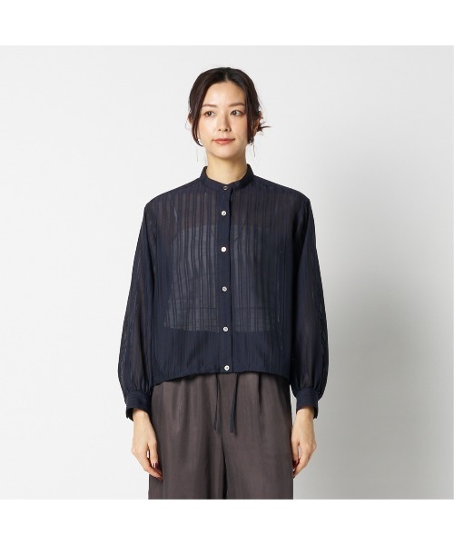 HELIOPOLE(エリオポール)の「SHEER STRIPE DRAWSTRING SHIRT(シャツ/ブラウス・レディース・ベージュ/ネイビー・38)」の13枚目の写真