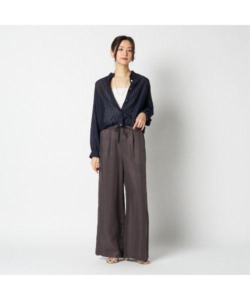 HELIOPOLE(エリオポール)の「SHEER STRIPE DRAWSTRING SHIRT(シャツ/ブラウス・レディース・ベージュ/ネイビー・38)」の3枚目の写真