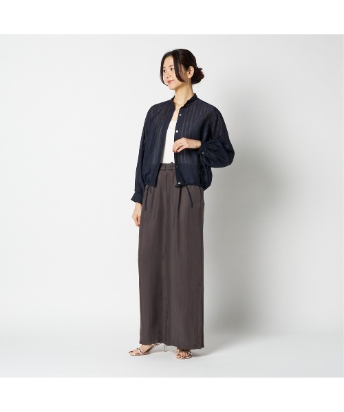 HELIOPOLE(エリオポール)の「SHEER STRIPE DRAWSTRING SHIRT(シャツ/ブラウス・レディース・ベージュ/ネイビー・38)」の4枚目の写真