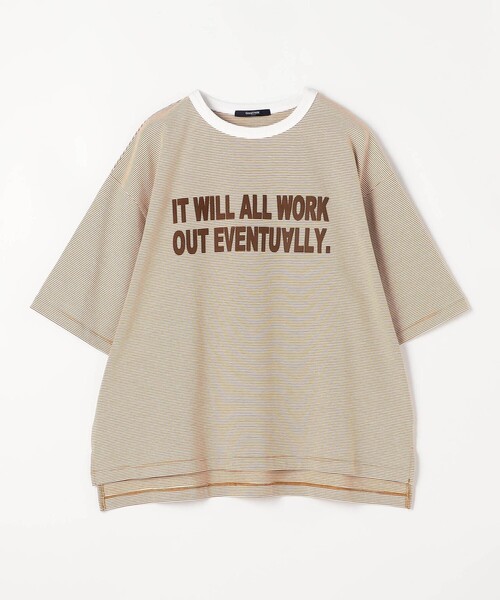 Grand PARK(グランドパーク)の「ミジンボーダーフロッキーロゴTシャツ(Tシャツ/カットソー・レディース・キャメル/ブラック/ブルー・FREE)」の3枚目の写真