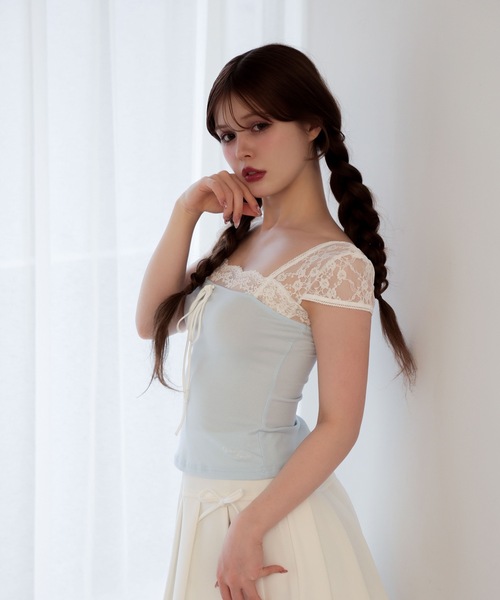 M DOLLY(エムドリー)の「Lace french annie ribbon tops / レースフレンチアニーリボントップス(Tシャツ/カットソー・レディース・ネイビー/ライトブルー・FREE)」の20枚目の写真