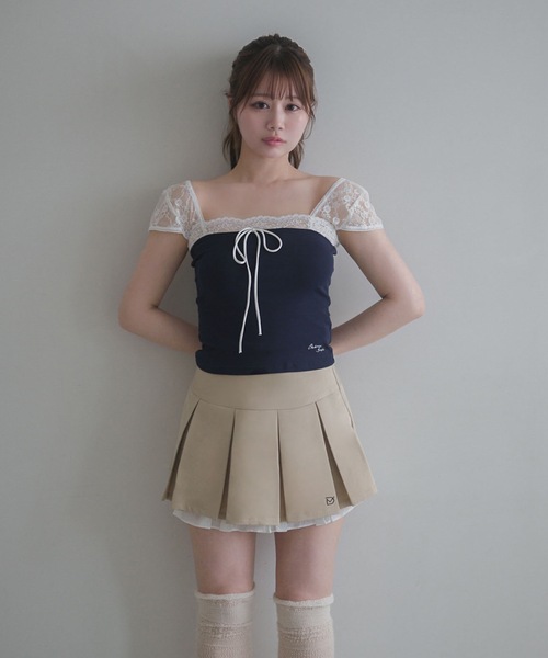 M DOLLY(エムドリー)の「Lace french annie ribbon tops / レースフレンチアニーリボントップス(Tシャツ/カットソー・レディース・ネイビー/ライトブルー・FREE)」の8枚目の写真