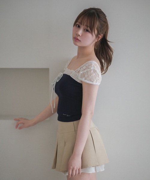 M DOLLY(エムドリー)の「Lace french annie ribbon tops / レースフレンチアニーリボントップス(Tシャツ/カットソー・レディース・ネイビー/ライトブルー・FREE)」の11枚目の写真