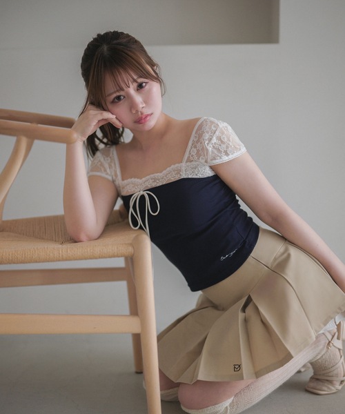 M DOLLY(エムドリー)の「Lace french annie ribbon tops / レースフレンチアニーリボントップス(Tシャツ/カットソー・レディース・ネイビー/ライトブルー・FREE)」の13枚目の写真