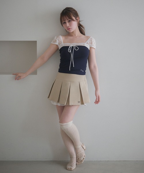 M DOLLY(エムドリー)の「Lace french annie ribbon tops / レースフレンチアニーリボントップス(Tシャツ/カットソー・レディース・ネイビー/ライトブルー・FREE)」の14枚目の写真