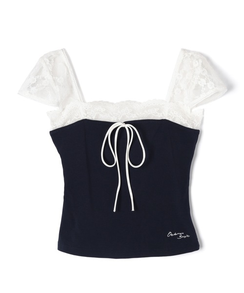M DOLLY(エムドリー)の「Lace french annie ribbon tops / レースフレンチアニーリボントップス(Tシャツ/カットソー・レディース・ネイビー/ライトブルー・FREE)」の16枚目の写真