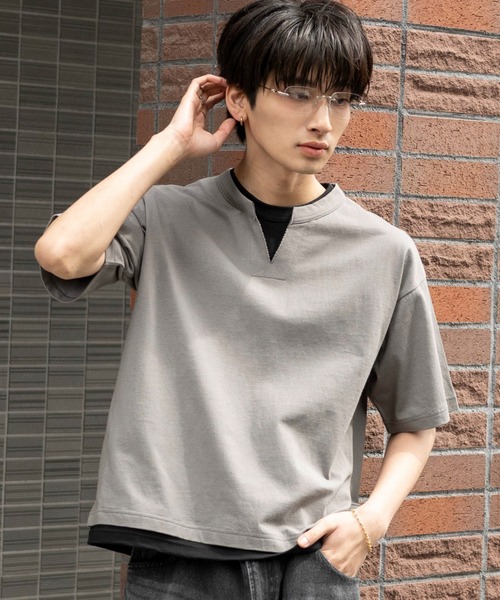 WEGO(ウィゴー)の「WEGO/【26年春夏新作】フェイクレイヤードキーネックT(ポロシャツ・メンズ・ライトグレー/スミクロ・MEDIUM/LARGE)」の11枚目の写真