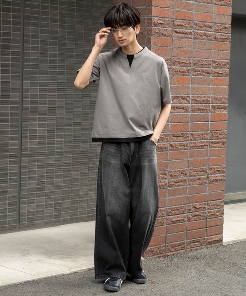 WEGO(ウィゴー)の「WEGO/【26年春夏新作】フェイクレイヤードキーネックT(ポロシャツ・メンズ・ライトグレー/スミクロ・MEDIUM/LARGE)」の14枚目の写真