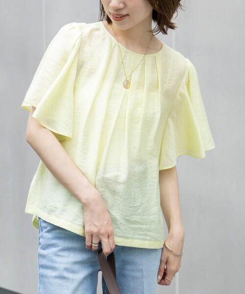 NOLLEY’S(ノーリーズ)の「【BECシリーズ】ウォッシャブルリネン混袖フリルブラウス(シャツ/ブラウス・レディース・イエロー/グレイッシュベージュ・38)」の2枚目の写真