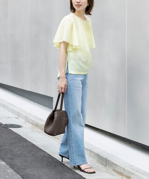 NOLLEY’S(ノーリーズ)の「【BECシリーズ】ウォッシャブルリネン混袖フリルブラウス(シャツ/ブラウス・レディース・イエロー/グレイッシュベージュ・38)」の3枚目の写真