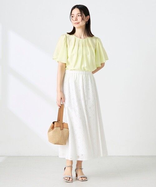 NOLLEY’S(ノーリーズ)の「【BECシリーズ】ウォッシャブルリネン混袖フリルブラウス(シャツ/ブラウス・レディース・イエロー/グレイッシュベージュ・38)」の14枚目の写真