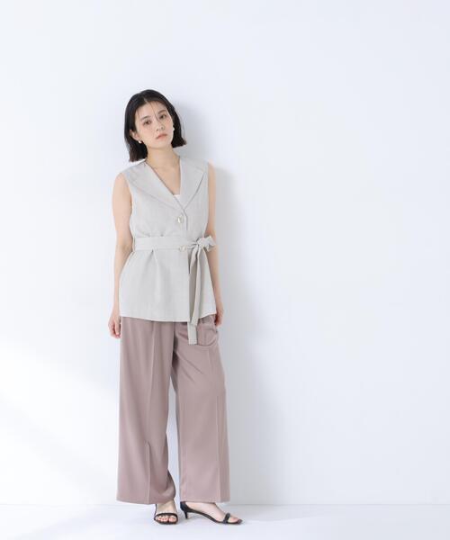 NATURAL BEAUTY BASIC（ナチュラルビューティーベーシック）の「サテンタックワイドパンツ（その他パンツ・レディース・ベージュ/ネイビー・MEDIUM/P/S）」の3枚目の写真