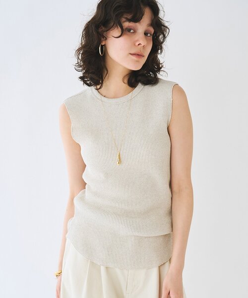 Whim Gazette(ウィムガゼット)の「ワッフルノースリーブプルオーバー(Tシャツ/カットソー・レディース・ベージュ/ブラック/チャコールグレー・FREE)」の3枚目の写真