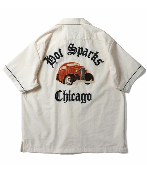 HOUSTON(ヒューストン)の「HOUSTON ヒューストン HOT SPARKS EMB BROAD BOWLING S/S SHIRT ホットスパークス ロゴ チェーン刺繍 ボウリングシャツ 半袖 / オープンカラーシャツ / 開襟シャツ(シャツ/ブラウス・メンズ・グリーン/オフホワイト/ブラック・M/L/XL)」の8枚目の写真