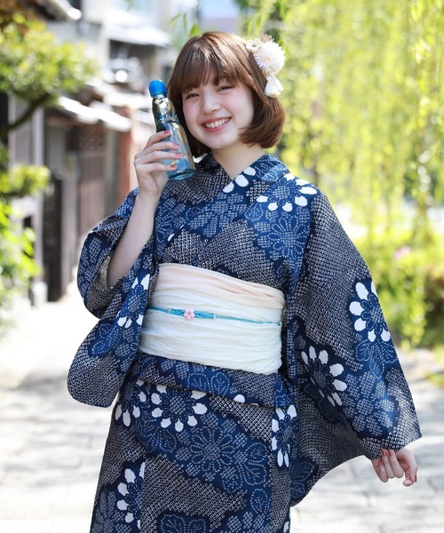 専用です。新品浴衣　綿麻　へこ帯付き　定価19800 セール】綿麻浴衣3点セット「浴衣・へこ帯・下駄」（浴衣）｜和