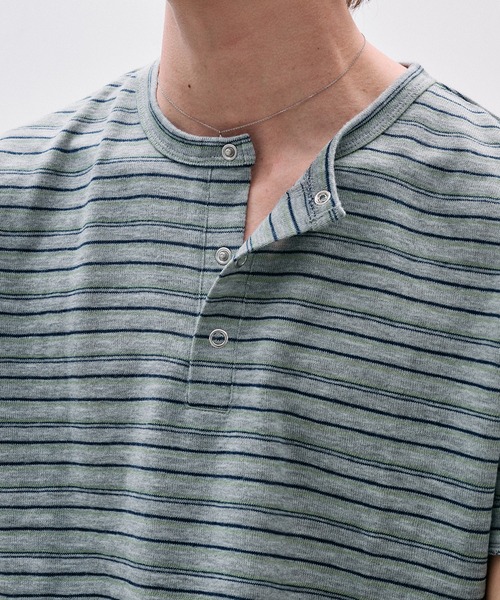 セール】SNAP BUTTON RIB HENRY NECK T / スナップボタンリブヘンリー