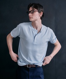 Adoon plain（アドーンプレーン）の「SNAP BUTTON RIB HENRY NECK T   スナップボタンリブヘンリーネックT（Tシャツ/カットソー）」