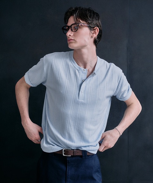Adoon plain（アドーンプレーン）の「SNAP BUTTON RIB HENRY NECK T / スナップボタンリブヘンリーネックT 【新色追加】（Tシャツ/カットソー・メンズ・チャコールグレー/ブラック/ライトベージュ/ライトブルー/ネイビー/ボルドー/ライトグレー/ブラック系その他/杢グレー・MEDIUM/LARGE）」の7枚目の写真
