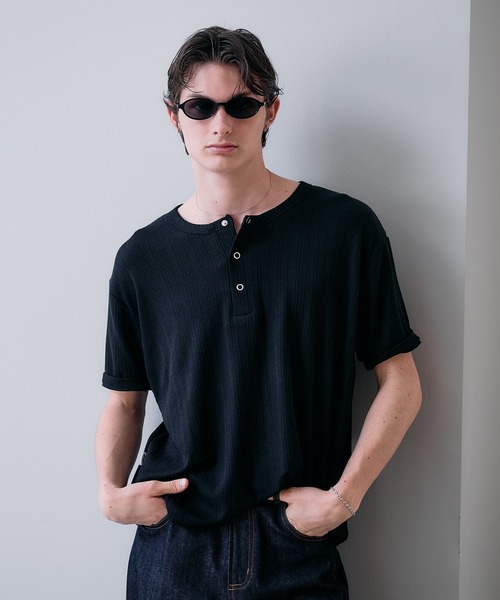 SNAP BUTTON RIB HENRY NECK T / スナップボタンリブヘンリーネックT