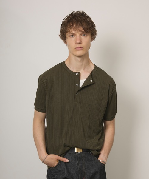 Adoon plain(アドーンプレーン)の「SNAP BUTTON RIB HENRY NECK T / スナップボタンリブヘンリーネックT 【新色追加】(Tシャツ/カットソー・メンズ・チャコールグレー/ブラック/ライトベージュ/ライトブルー/ネイビー/ボルドー/ライトグレー/ブラック系その他/杢グレー/ダークブラウン/ダークグリーン・MEDIUM/LARGE)」の8枚目の写真