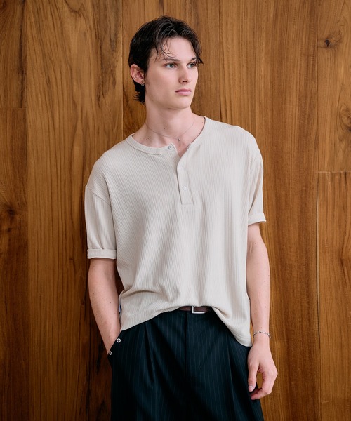 Adoon plain（アドーンプレーン）の「SNAP BUTTON RIB HENRY NECK T / スナップボタンリブヘンリーネックT 【新色追加】（Tシャツ/カットソー・メンズ・チャコールグレー/ブラック/ライトベージュ/ライトブルー/ネイビー/ボルドー/ライトグレー/ブラック系その他/杢グレー・MEDIUM/LARGE）」の21枚目の写真