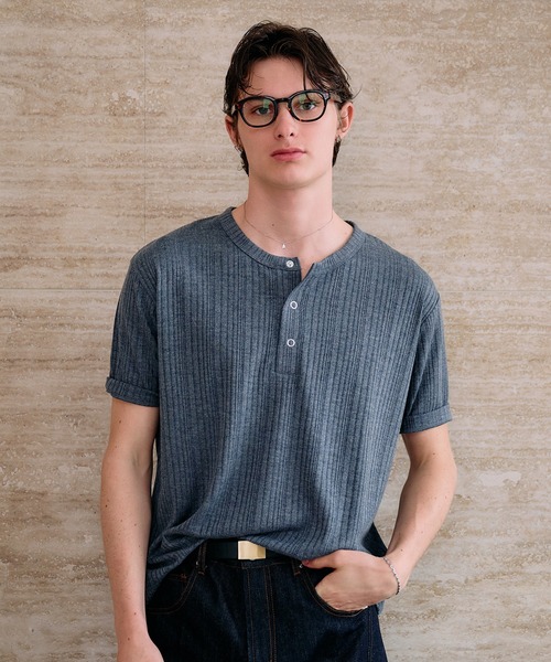 Adoon plain（アドーンプレーン）の「SNAP BUTTON RIB HENRY NECK T / スナップボタンリブヘンリーネックT 【新色追加】（Tシャツ/カットソー・メンズ・チャコールグレー/ブラック/ライトベージュ/ライトブルー/ネイビー/ボルドー/ライトグレー/ブラック系その他/杢グレー・MEDIUM/LARGE）」の13枚目の写真