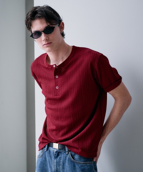 Adoon plain（アドーンプレーン）の「SNAP BUTTON RIB HENRY NECK T / スナップボタンリブヘンリーネックT 【新色追加】（Tシャツ/カットソー・メンズ・チャコールグレー/ブラック/ライトベージュ/ライトブルー/ネイビー/ボルドー/ライトグレー/ブラック系その他/杢グレー・MEDIUM/LARGE）」の17枚目の写真