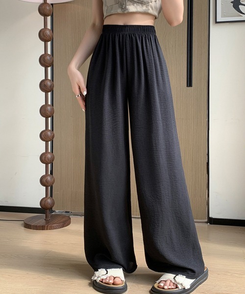 Miniministore(ミニミニストア)の「セミワイドパンツ レディース 無地 薄手(デニムパンツ・レディース・ミント/チェリーピンク/イエロー×グリーン/アイボリー/ブラック・M/XL/L)」の1枚目の写真
