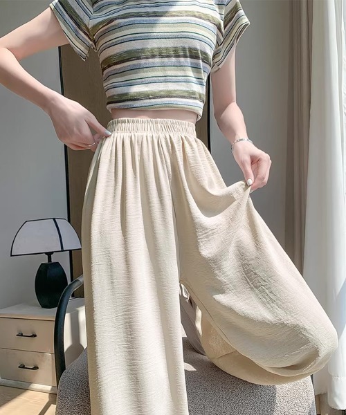Miniministore(ミニミニストア)の「セミワイドパンツ レディース 無地 薄手(デニムパンツ・レディース・ミント/チェリーピンク/イエロー×グリーン/アイボリー/ブラック・M/XL/L)」の11枚目の写真
