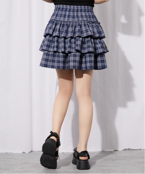 GORGE（ゴージ）の「《チェック柄×ティアード》ミニスカート／Y2K韓国ガーリー／春夏秋／全3色（スカート・レディース・ブラック/ネイビー/ブラウン・F）」の12枚目の写真