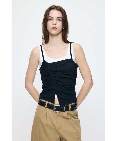 MOUSSY(マウジー)の「DOUBLE LAYERED SHEER タンクトップ(タンクトップ・レディース・ブラック/キナリ/カーキ・FREE)」の3枚目の写真