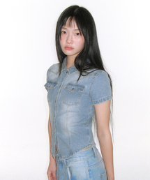 DENIM SHORTSLEEVE SHIRTS LIGHT BLUE