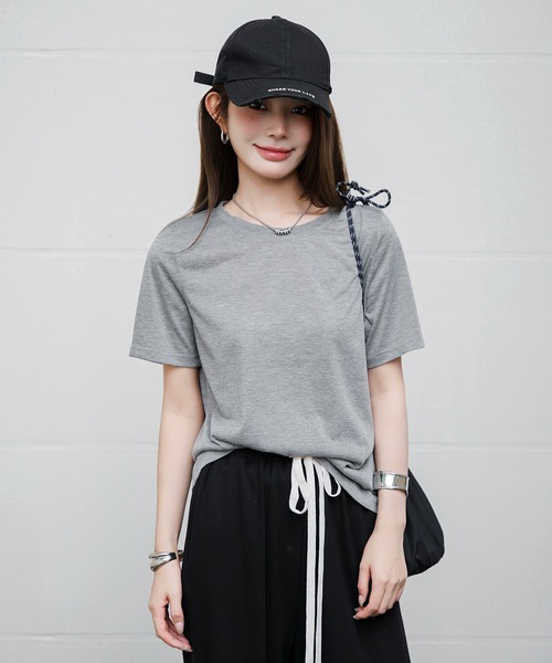 by LEGNA(バイレグナ)の「リネンライクシアートップス(Tシャツ/カットソー・レディース・ピンク/ライトイエロー/ブラック/ホワイト/ライトブルー/杢グレー・SMALL/LARGE/MEDIUM/X-LARGE)」の1枚目の写真