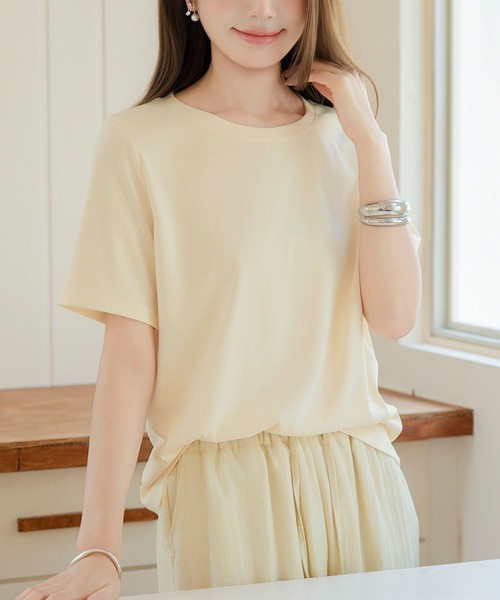 by LEGNA(バイレグナ)の「リネンライクシアートップス(Tシャツ/カットソー・レディース・ピンク/ライトイエロー/ブラック/ホワイト/ライトブルー/杢グレー・SMALL/LARGE/MEDIUM/X-LARGE)」の5枚目の写真