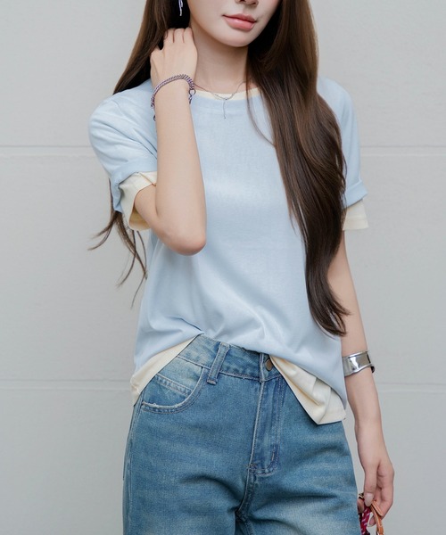 by LEGNA(バイレグナ)の「リネンライクシアートップス(Tシャツ/カットソー・レディース・ピンク/ライトイエロー/ブラック/ホワイト/ライトブルー/杢グレー・SMALL/LARGE/MEDIUM/X-LARGE)」の4枚目の写真