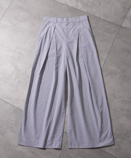 LANDNESS(ランドネス)の「【LANDNESS/ランドネス】Deep Tuck Wide Check Trousers/ディープタックワイドチェックスラックス(スラックス・メンズ・ネイビー/グレー・S/M/L)」の2枚目の写真