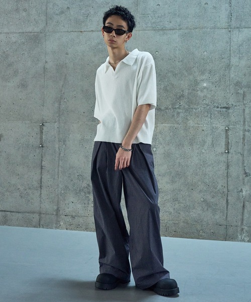 LANDNESS(ランドネス)の「【LANDNESS/ランドネス】Deep Tuck Wide Check Trousers/ディープタックワイドチェックスラックス(スラックス・メンズ・ネイビー/グレー・S/M/L)」の7枚目の写真