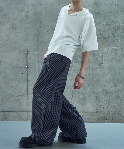 LANDNESS(ランドネス)の「【LANDNESS/ランドネス】Deep Tuck Wide Check Trousers/ディープタックワイドチェックスラックス(スラックス・メンズ・ネイビー/グレー・S/M/L)」の8枚目の写真