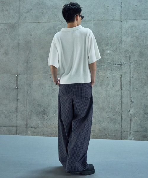LANDNESS(ランドネス)の「【LANDNESS/ランドネス】Deep Tuck Wide Check Trousers/ディープタックワイドチェックスラックス(スラックス・メンズ・ネイビー/グレー・S/M/L)」の9枚目の写真