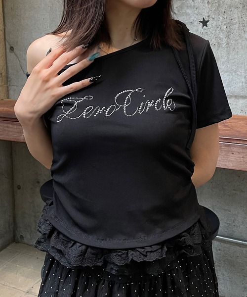 ROGER AND RAW(ロジャーアンドロウ)の「フリルレース ラインストーンロゴTシャツ(Tシャツ/カットソー・レディース・ホワイト/ブラック/グレー・FREE)」の16枚目の写真