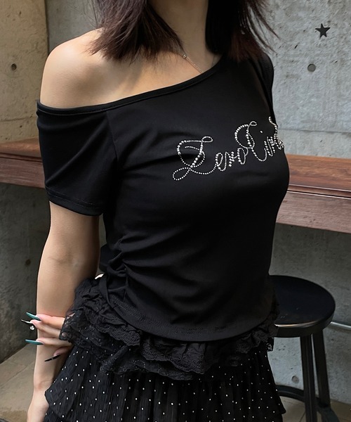 ROGER AND RAW(ロジャーアンドロウ)の「フリルレース ラインストーンロゴTシャツ(Tシャツ/カットソー・レディース・ホワイト/ブラック/グレー・FREE)」の15枚目の写真