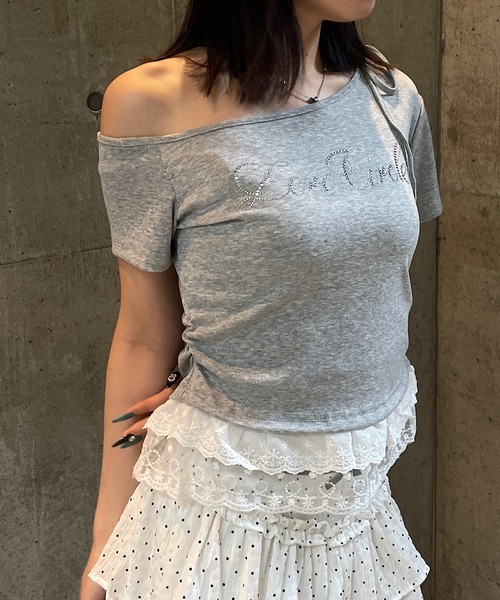 ROGER AND RAW(ロジャーアンドロウ)の「フリルレース ラインストーンロゴTシャツ(Tシャツ/カットソー・レディース・ホワイト/ブラック/グレー・FREE)」の21枚目の写真