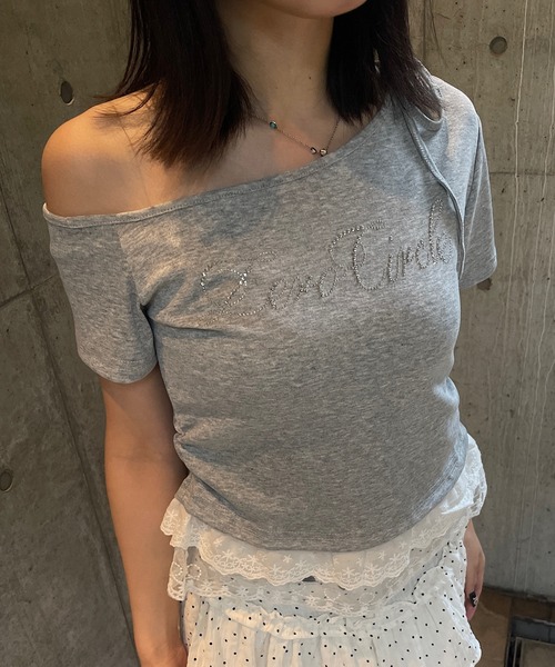 ROGER AND RAW(ロジャーアンドロウ)の「フリルレース ラインストーンロゴTシャツ(Tシャツ/カットソー・レディース・ホワイト/ブラック/グレー・FREE)」の18枚目の写真