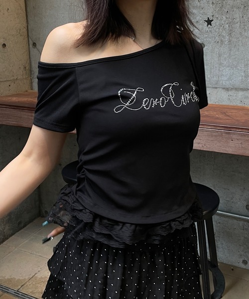ROGER AND RAW(ロジャーアンドロウ)の「フリルレース ラインストーンロゴTシャツ(Tシャツ/カットソー・レディース・ホワイト/ブラック/グレー・FREE)」の14枚目の写真