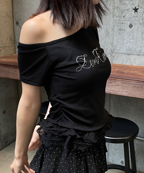 ROGER AND RAW(ロジャーアンドロウ)の「フリルレース ラインストーンロゴTシャツ(Tシャツ/カットソー・レディース・ホワイト/ブラック/グレー・FREE)」の13枚目の写真