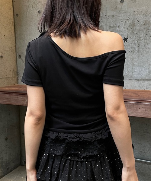 ROGER AND RAW(ロジャーアンドロウ)の「フリルレース ラインストーンロゴTシャツ(Tシャツ/カットソー・レディース・ホワイト/ブラック/グレー・FREE)」の11枚目の写真